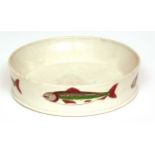 19th century circular cream ware dish, printed and decorated in colours with fish, circular, 6 1/