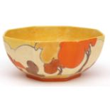 Clarice Cliff octagonal bowl, decorated with the "Balloon Trees" pattern, 7" wide