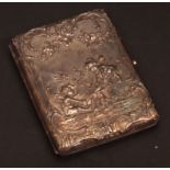 Late Victorian combination card case of hinged and sprung rectangular form, the cover decorated with