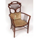 19th century simulated rosewood armchair in the manner of Rennie Macintosh, back with spindle