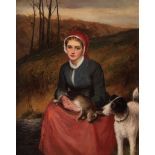 CHARLES SILLEM LIDDERDALE, RBA (1830-1895, BRITISH) Seated lady with terrier and rabbit oil on