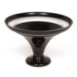 Late 20th century Waterford Crystal black glass pedestal bowl of tapering conical form, with a clear
