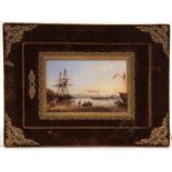 Unusual folding correspondence case, with fine quality reverse painting on glass to top folding