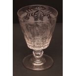 Victorian large goblet or rummer, etched with the initials “WC” within a foliate cartouche and
