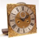 8-day longcase clock movement, Tho Grimes - Londini Fecit, the 10" square brass dial set with cast