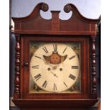 Mid-19th century mahogany, boxwood and oak 8-day longcase clock, name rubbed, the case with swan