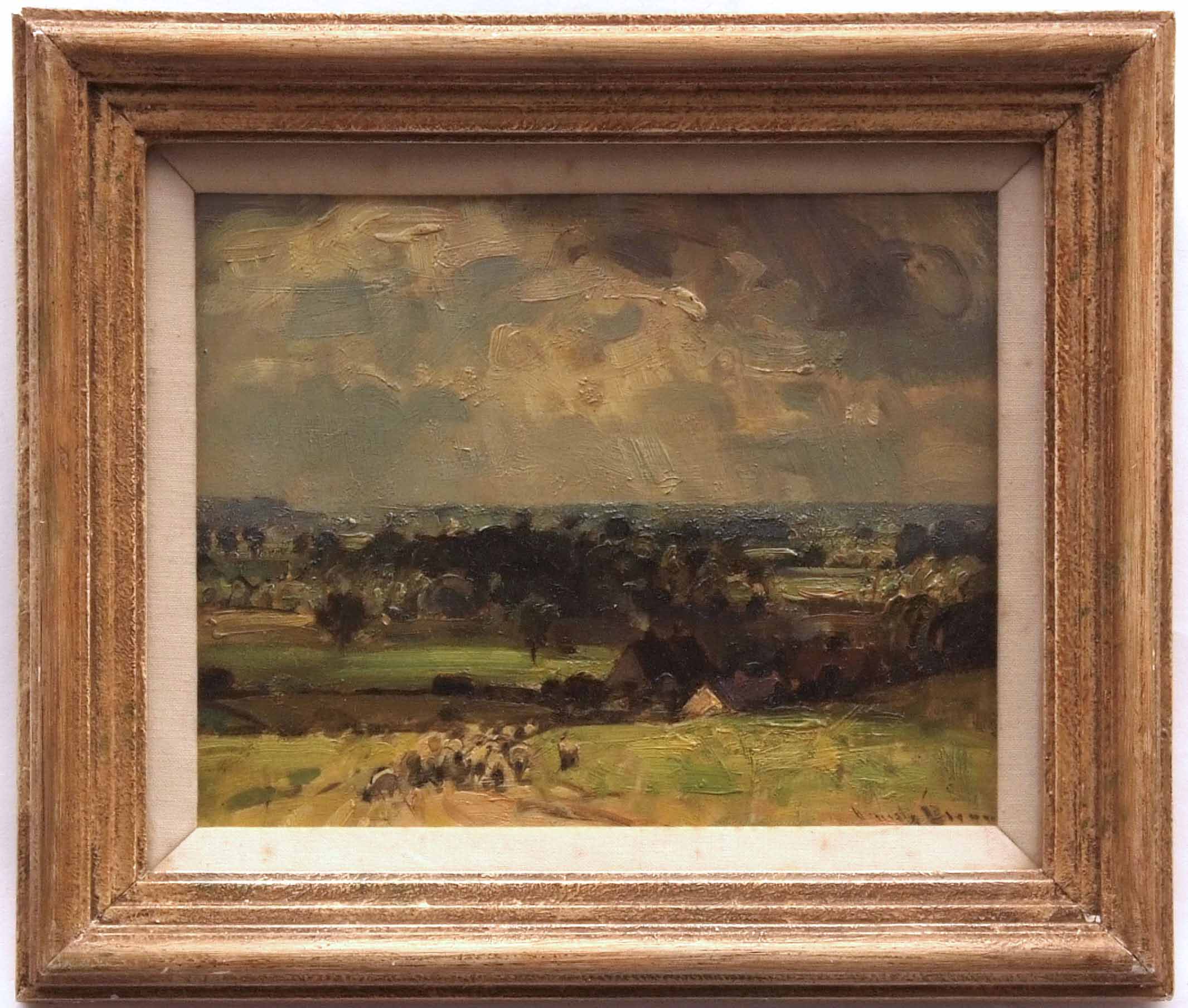 *SIR JOHN ALFRED ARNESBY-BROWN, RA (1866-1955, BRITISH) "Sketch for the Valley RA 1928" oil on