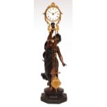 French late 19th century painted and patinated figural "Mystery" timepiece, the waisted octagonal