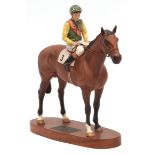 Beswick Connoisseur model "Nijinsky" (Lester Piggot up), mounted on a wooden stand, 12" high