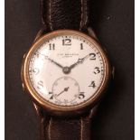 Second quarter of the 20th century 9ct gold wristwatch, 168821, the Swiss 16 jewel movement with