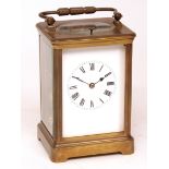 Late 19th century French lacquered brass repeating carriage clock, the replacement lever platform