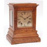 Late 19th century oak cased four glass mantel clock, Winterhalder & Hofmeier, retailed by Charles