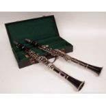 Pair of Le Blanc (Paris) III clarinets (unusual model with extra key for alternative G) in fitted