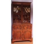 19th century mahogany secretaire bookcase, glazed top over fitted full width secretaire drawer