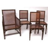 Chinoiserie Bergere armchair and three similar dining chairs