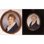 ENGLISH SCHOOL (19TH CENTURY) Head and shoulder portraits of gents two portrait miniatures 3 x 2 1/4