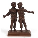 Bergman Foundry bronze group of two dancing children, the leg of each impressed with foundry mark