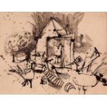 *GWYNETH JOHNSTONE (1915-2010, BRITISH) Chickens at home pen, ink and wash 7 x 9 ins