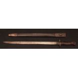 UK, Patent 1907 bayonet, Wilkinson, in a steel mounted and stitched leather scabbard with traces