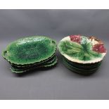 Mixed lot: 19th century Majolica glazed leaf formed serving dishes in a variety of patterns (qty)
