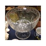 Substantial 20th century cut clear glass pedestal punch bowl, 14" wide