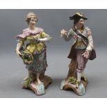 Pair of European figures of a young man and his female flower-seller companion, both painted