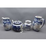 Mixed Lot: comprising two Doulton Kent pattern jugs, a further Willow pattern tea pot and a modern