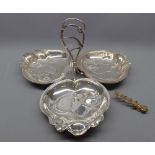 Early 20th century three-section hors d'oeuvres dish in the Art Nouveau taste, together with a