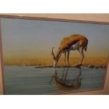 *Peter Jepson (Born 1936, British) A Gazelle Watering Pastel, signed and dated '93 lower right, 15 x