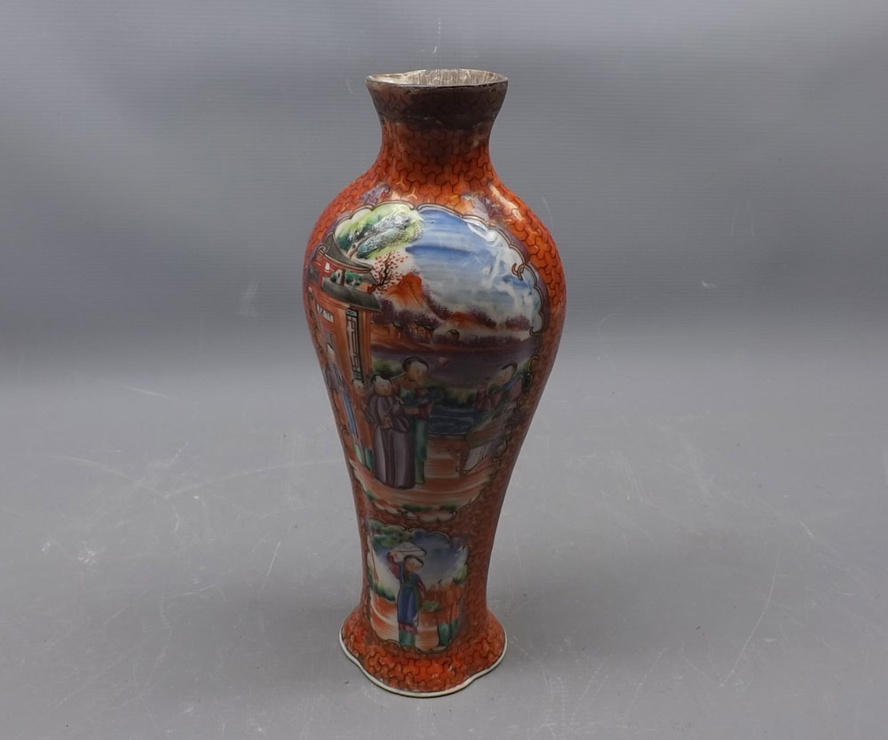 19th century Chinese vase, of tapering form and decorated with panels of various figures and scenes,
