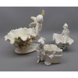 Moore Bros, a cherub and hop decorated pedestal bowl, together with two further Continental white