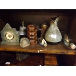 Mixed Lot: comprising two vintage ships in bottles, an aluminium bell cast from metal of German
