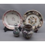 Mixed Lot: 19th century Newhall plate, opaque china jug, further sugar sifter and one other plate (