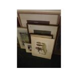 Mixed lot: various cricket themed prints to include framed study of Dickie Bird, St Stephens