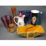 Mixed Lot: comprising modern Bohemian flash cut glass vases, carnival glass vase, small Doulton