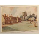 J Warren Fenton, framed watercolour study, Monks Eleigh Suffolk, 24" wide