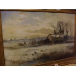 John Mace, oil on board study, Rural farmhouse in Winter, in heavy gilt frame, 19 x 30 ins