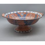 19th Century oval Davenport pedestal Dish decorated in reds, blues etc on a pale background (