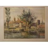 W Leslie Rackham, framed watercolour study, Pulls Ferry, Norwich, 11 x 9 ins