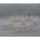 Set of six 19th century clear glass Rummer type glasses with hobnail decoration, approx 6" high