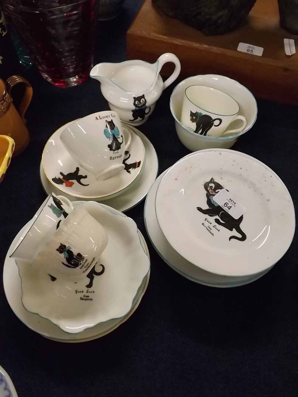 Quantity various crested china wares, decorated with black cats