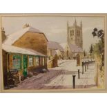 Gerald Woolley, framed watercolour study, Farnham Church in Winter, 10 x 15 ins, framed and glazed