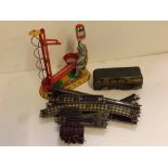 Box: mixed wares to include clockwork green line bus, model railway track, clockwork model