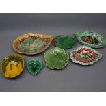 Mixed Lot: various 19th Century and later Majolica and other Leaf Ware Dishes, seven pieces in