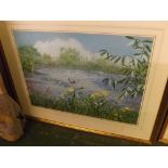 Robin C Harrison, signed, pair of watercolours, hedgerow with butterflies; river with butterflies,