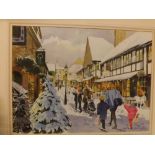 Gerald Woolley, watercolour study, Christmas in The Lion and Lamb Yard, Farnham, Surrey, 17 x 13