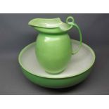 Royal Doulton green glazed wash bowl and jug, registered number 493808