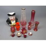 Mixed Lot: various small coloured glass vases, Toby jug, modern miniature tea set etc (qty)