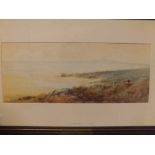 Samuel Cocks, watercolour study, coastal scene, 13 x 5 1/2 ins, framed and glazed