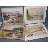 Lockley & Thomas Lock, a group of four unframed watercolour studies, Welsh and Alpine views, largest